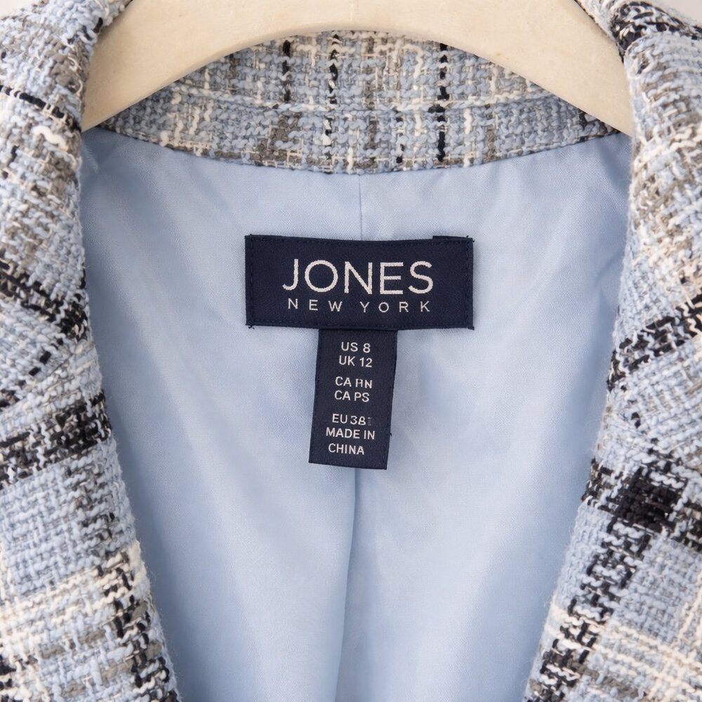 Jones New York Plaid Tweed Blazer NWT Petite Small Blue Jacket Open Front - Picture 9 of 13